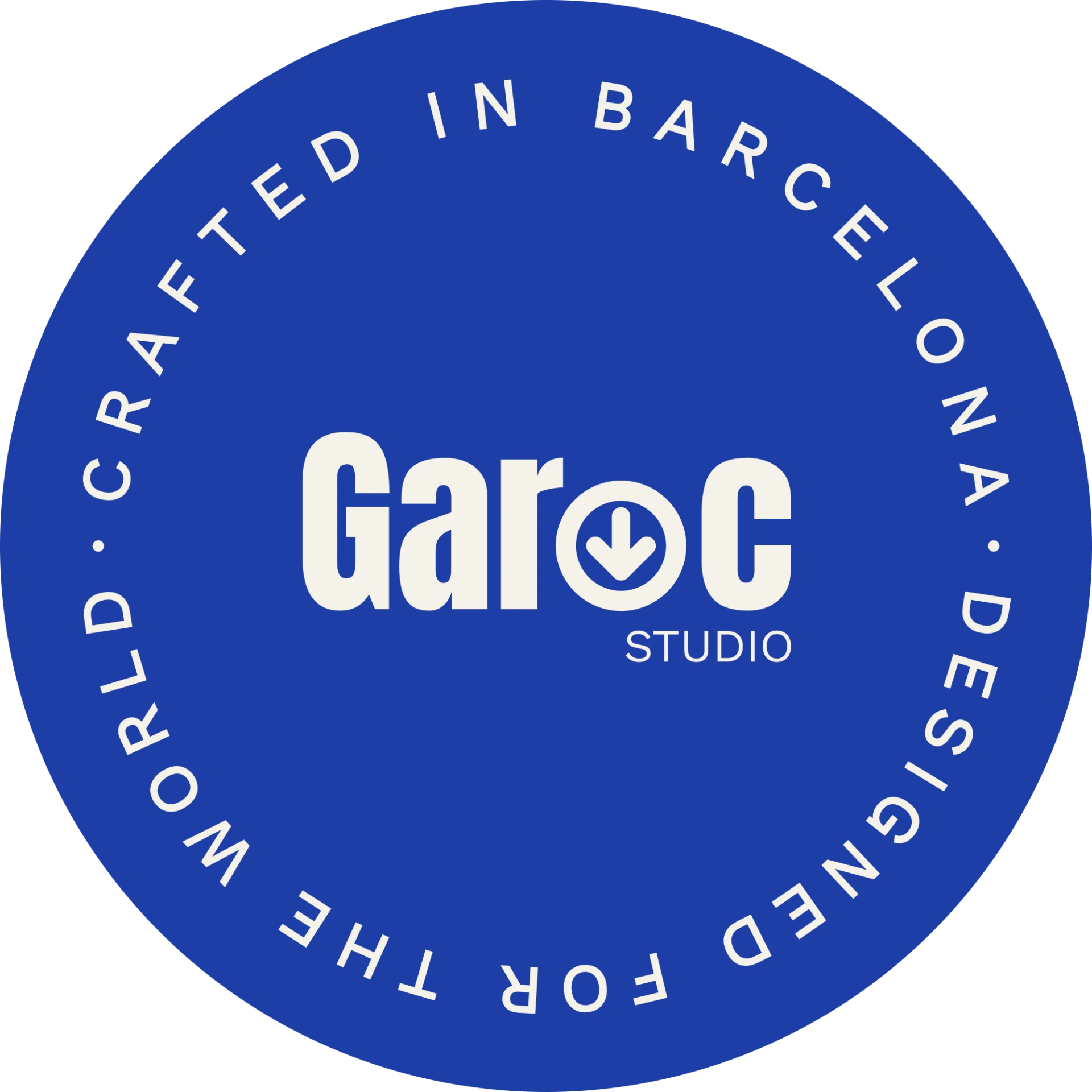 Garoc Studio seal — Crafted in Barcelona, designed for the World